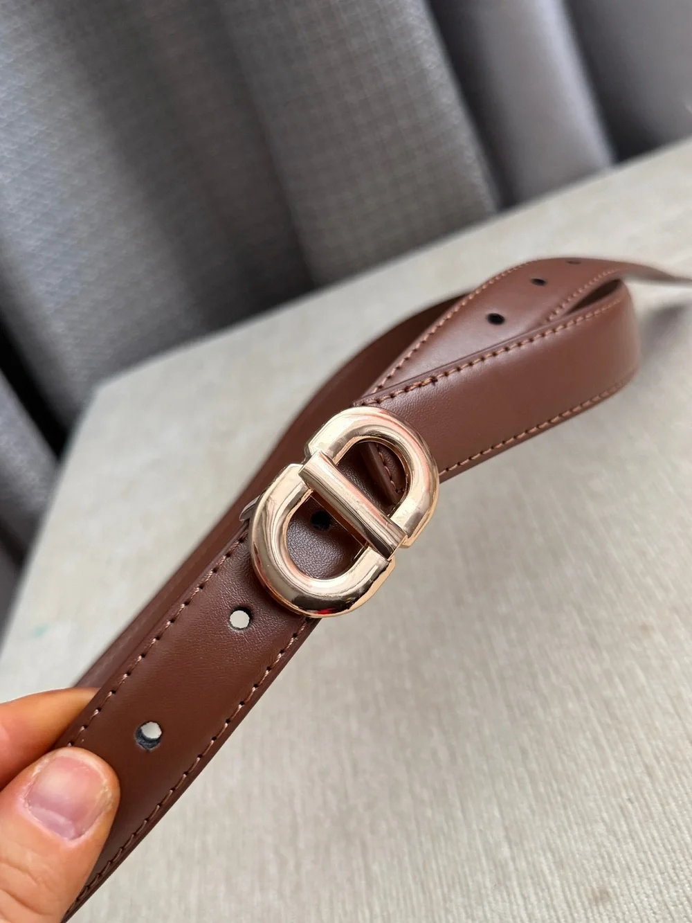 Brown Leather women Belt with Gold Buckle